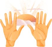 Hands with sun icon