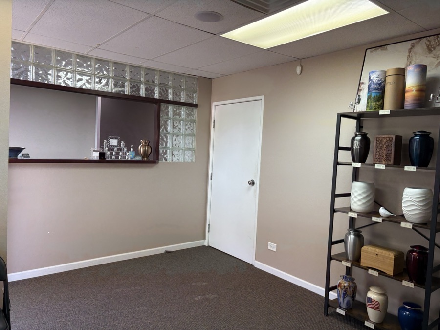 Arrangement room with an urn display in the Arvada office