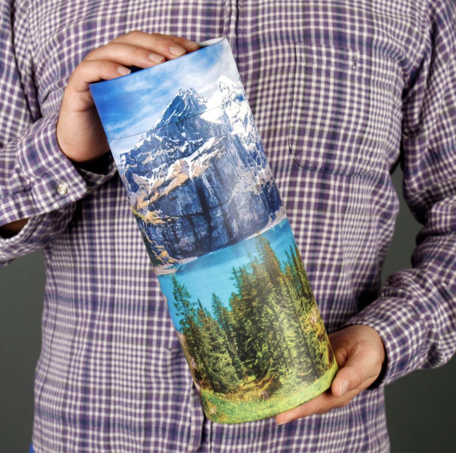 Scattering tube with a mountain lake and forest design